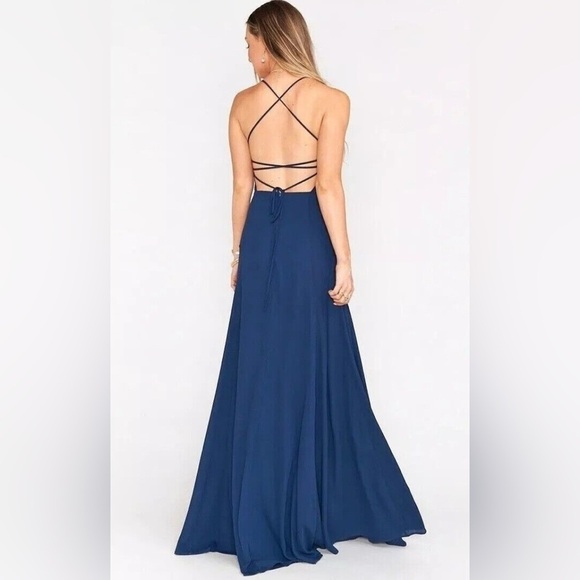 Show Me Your Mumu SIze XXS Godshaw Goddess Gown Strappy Back Rich Navy Crisp - Picture 2 of 10